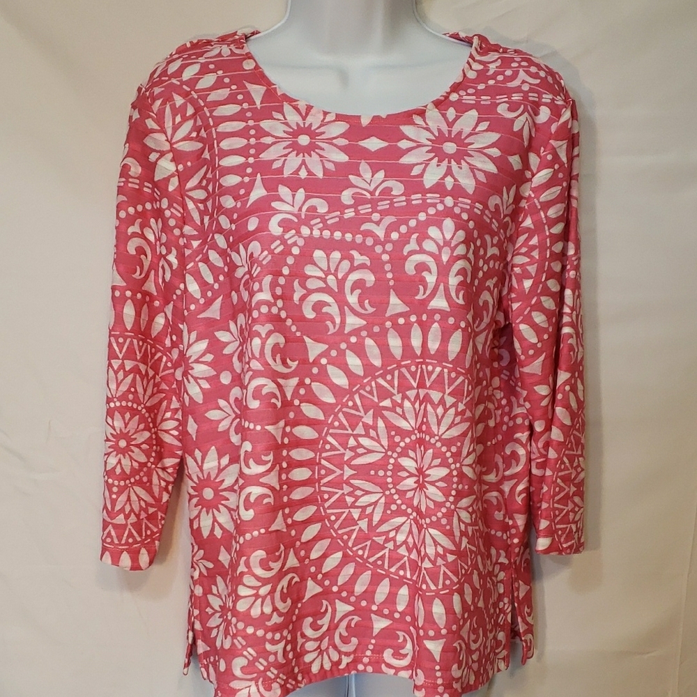 Alfred Dunner Pink Boxy Blouse with Intricate Pattern